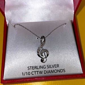 Treble Clef Necklace - Sterling Silver with Diamonds